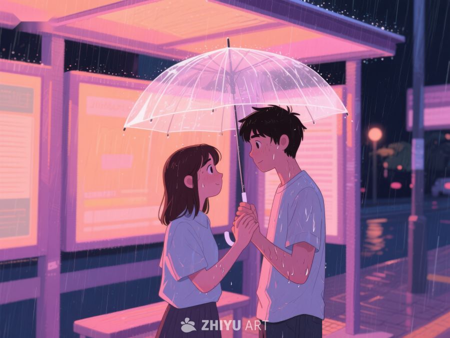 雨夜站台下的温馨对视 1135