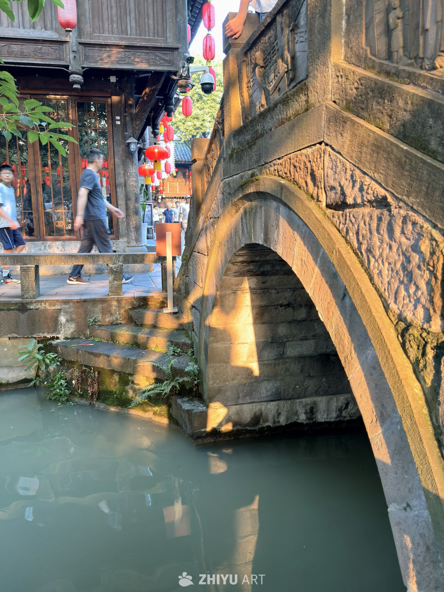 古桥流水夕阳景