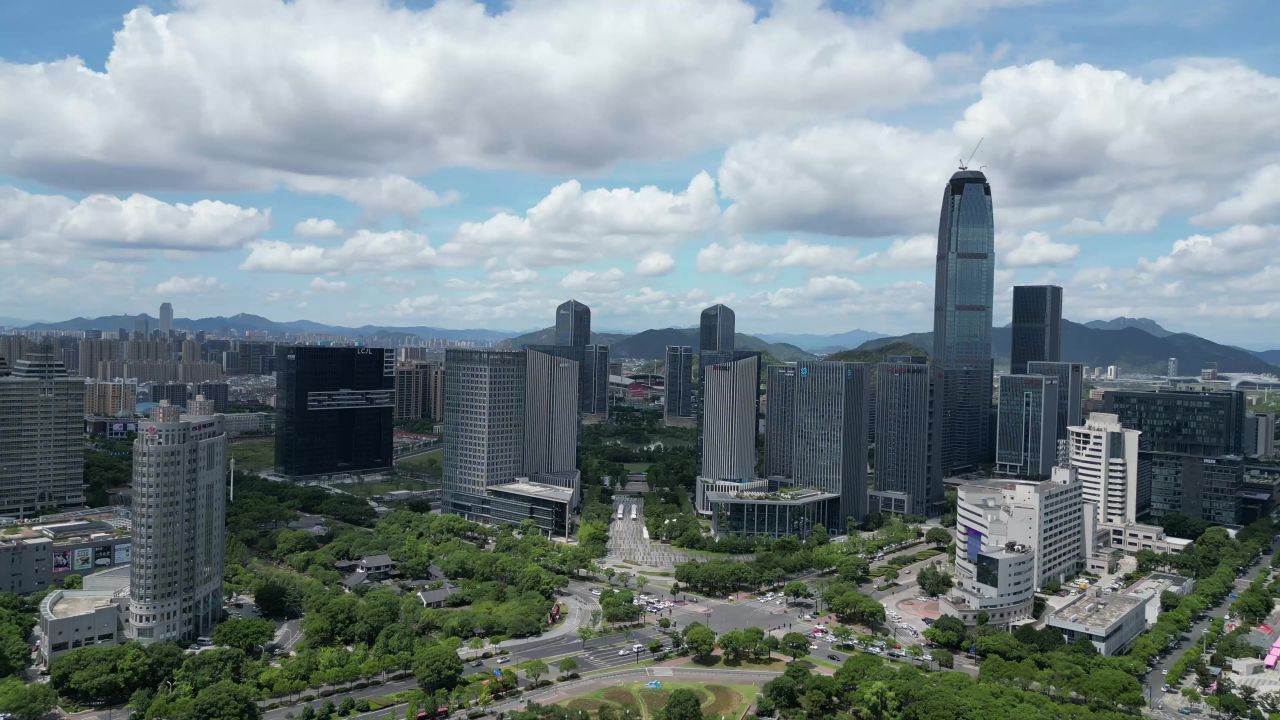  航拍台州城市风光地标建筑