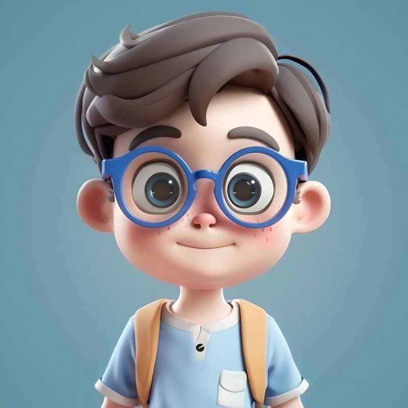 一个可爱的男孩头像，戴着蓝色的眼镜，大眼睛，短发 7