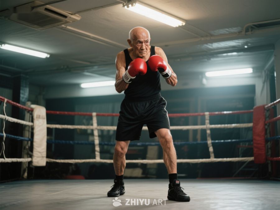 拳击老人在擂台上的专注瞬间 723
