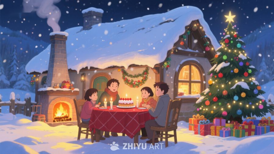 雪夜温馨家庭聚餐 415