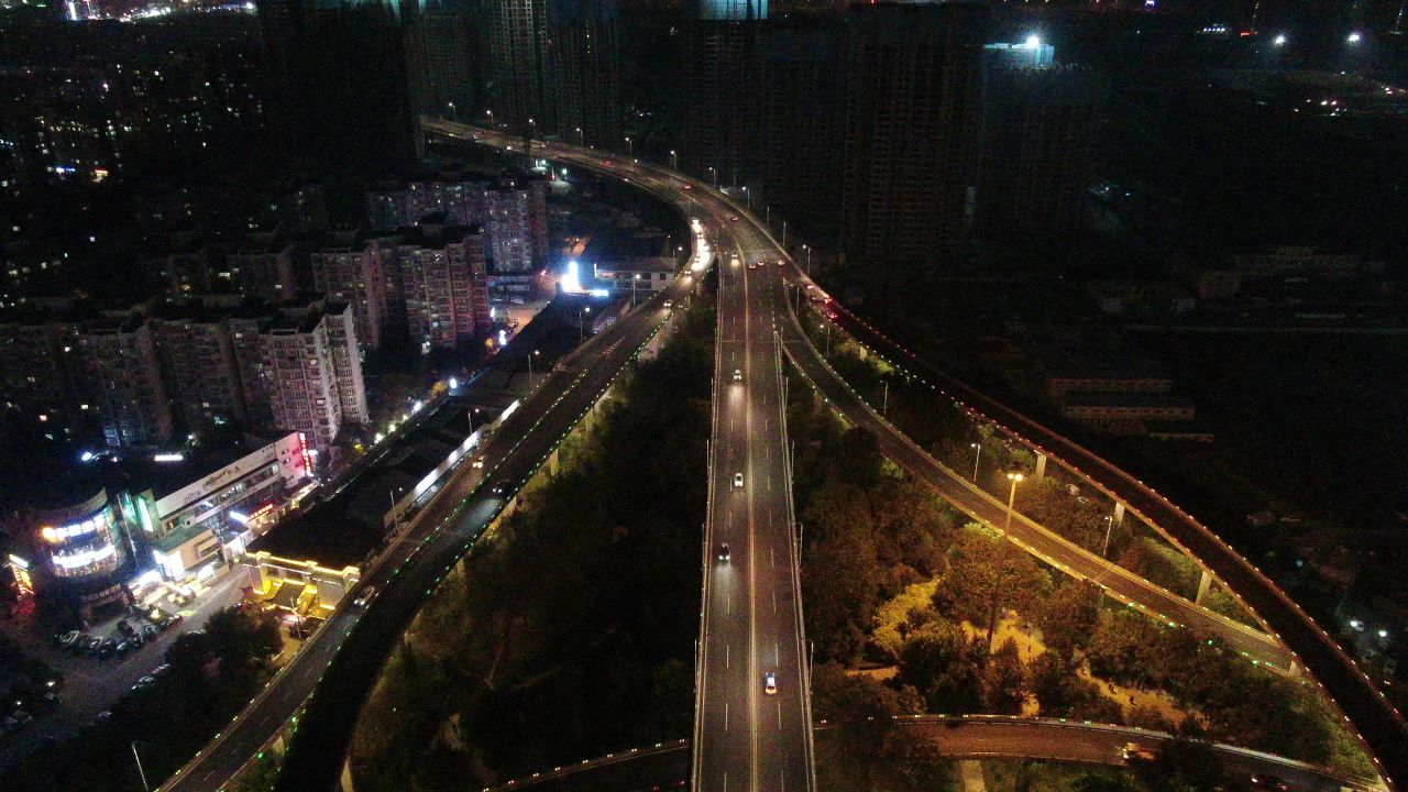 航拍济南顺河路高架桥夜景交通