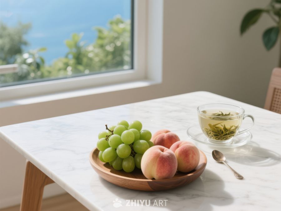窗边桌上的水果与茶 159