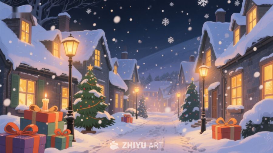 雪夜小镇的圣诞美景 416