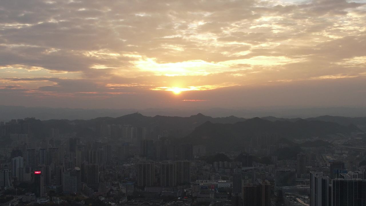  贵州贵阳日出彩霞航拍