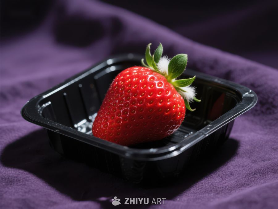新鲜草莓置于黑色塑料盒中 619