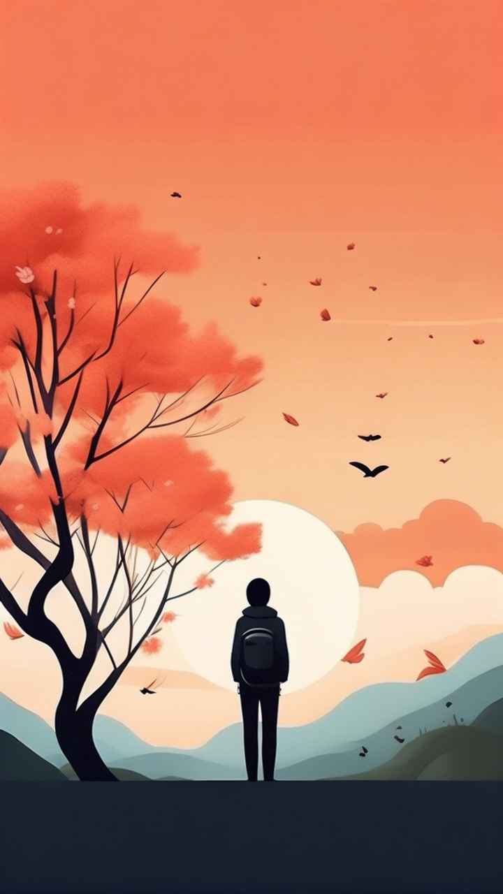极简主义元素花朵和树枝插画