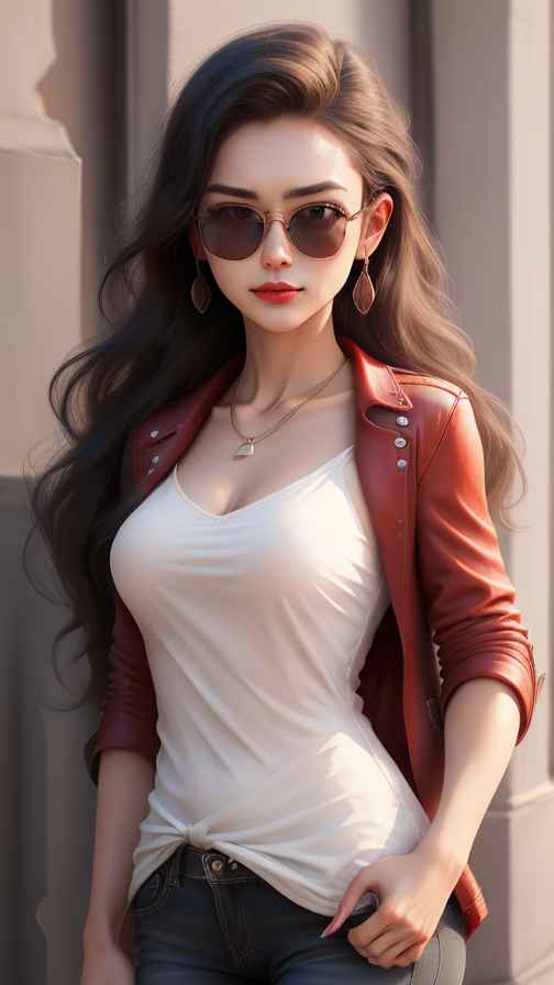 红色皮衣大美女