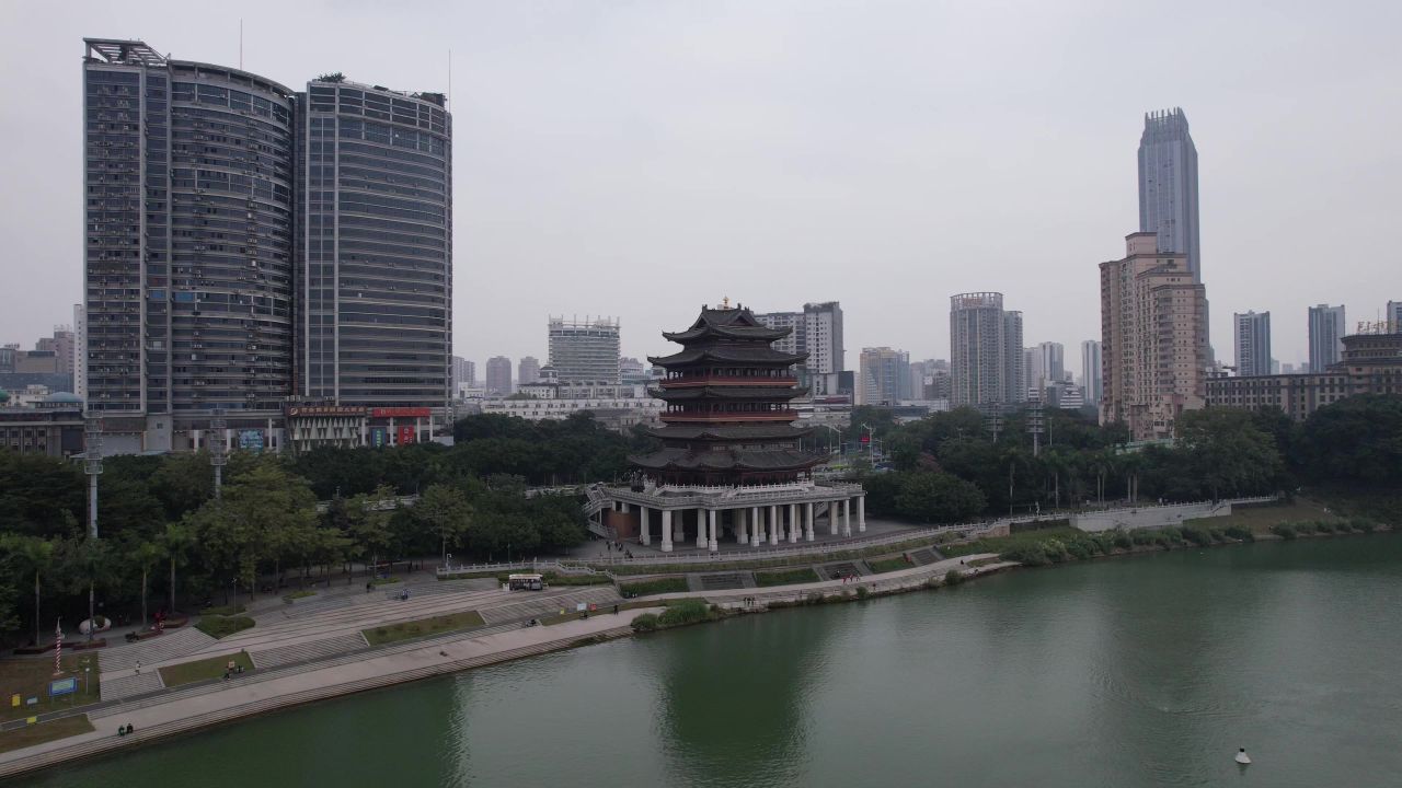 广西南宁畅游阁地标建筑航拍