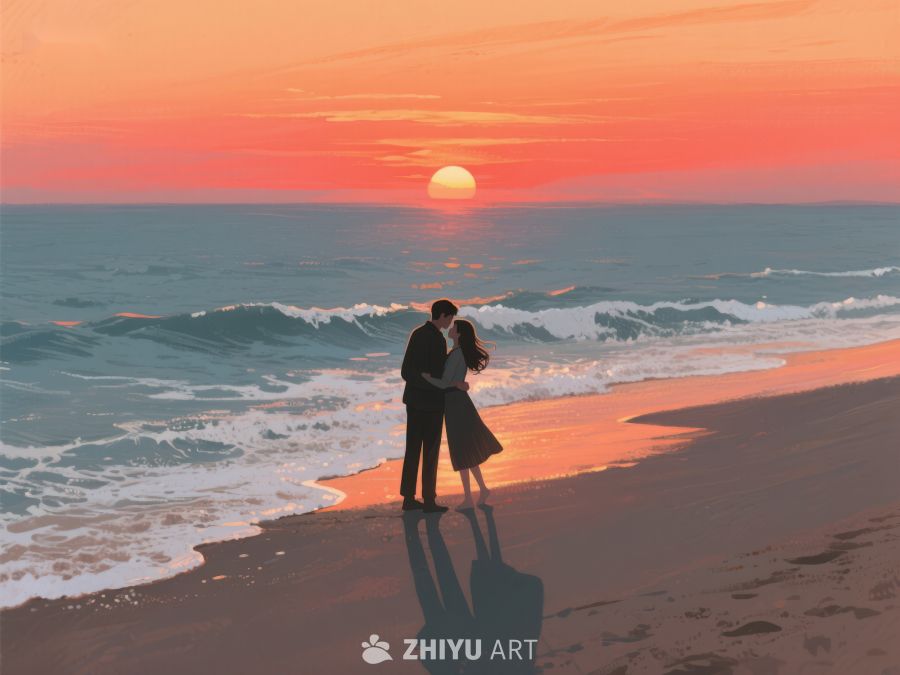 海滩日落下的情侣拥抱 297