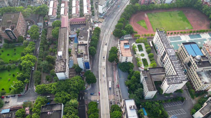航拍湖北宜昌城市交通道路  
