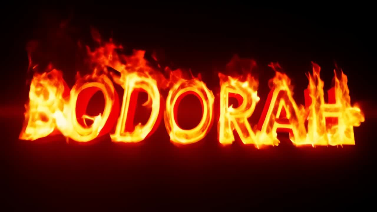 BODORAH文字以火焰形式呈现，文字呈粗体，发出