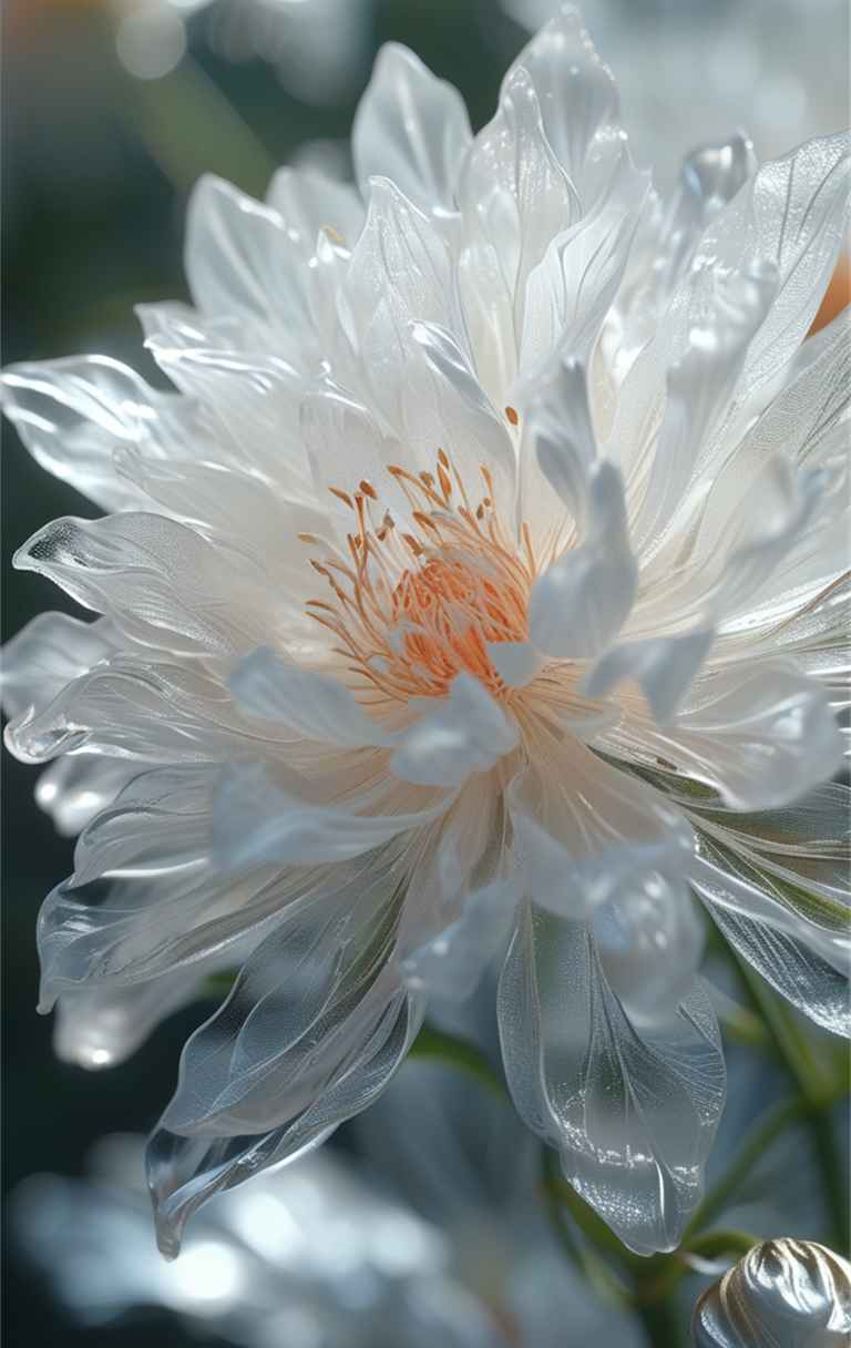 一朵白色艺术花，花瓣透明如水晶 5