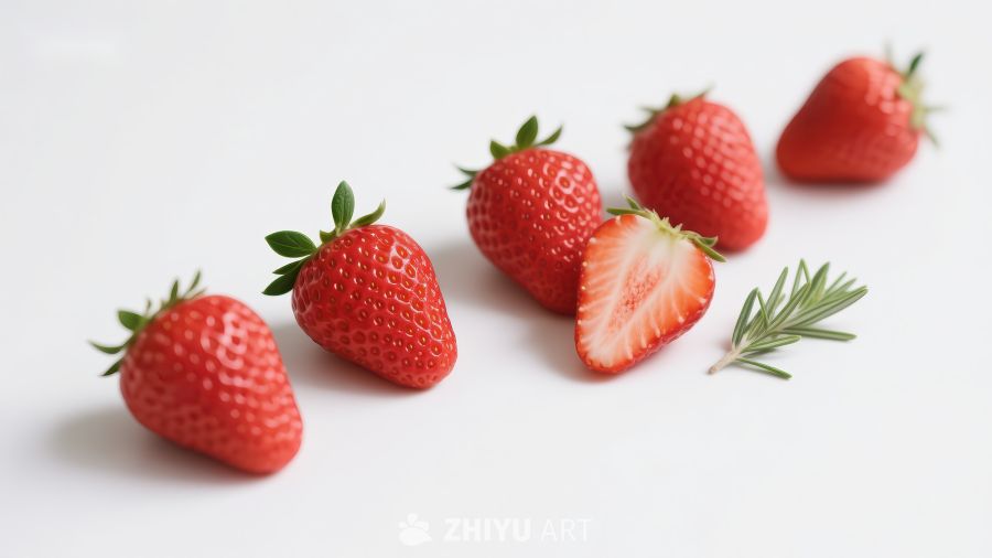 新鲜草莓与迷迭香的静物组合