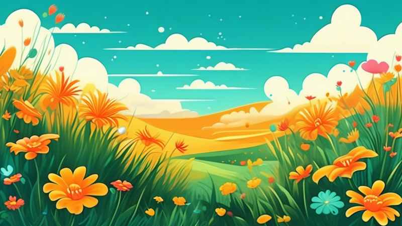 一幅乡村鲜花插画形式柔和圆润背景明亮 23