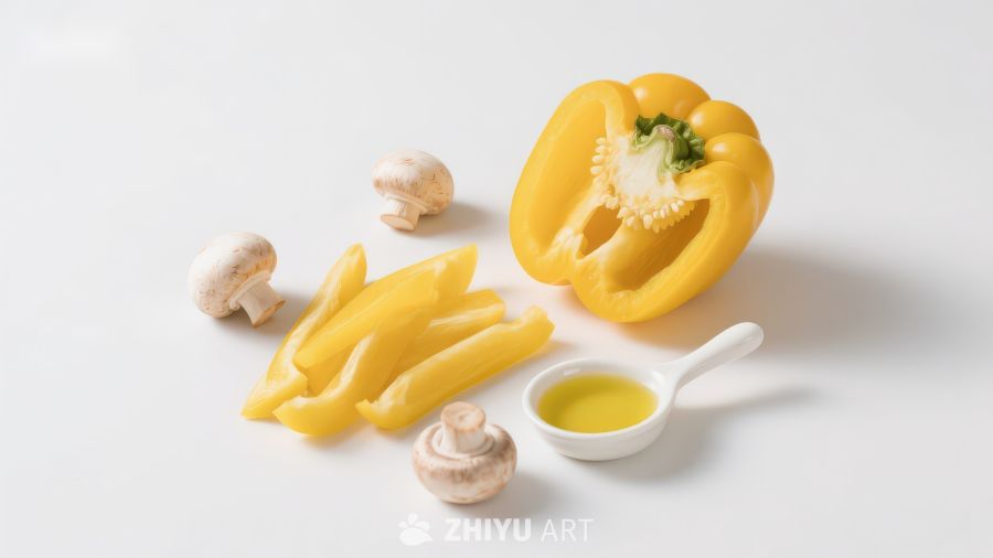 黄椒与蘑菇的食材组合