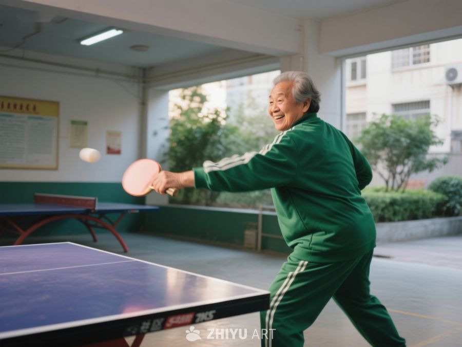 老人在室内打乒乓球 541