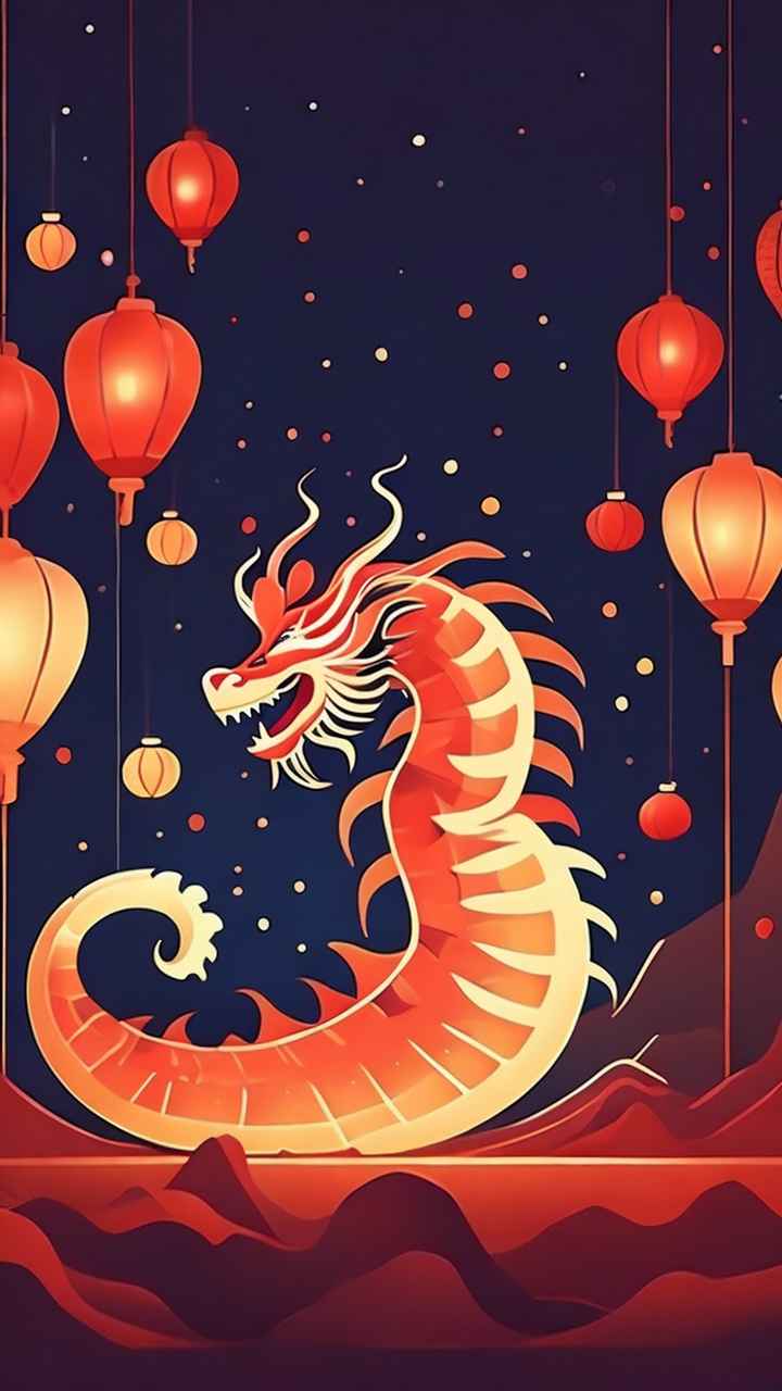 过年春节游龙灯简约插画 54
