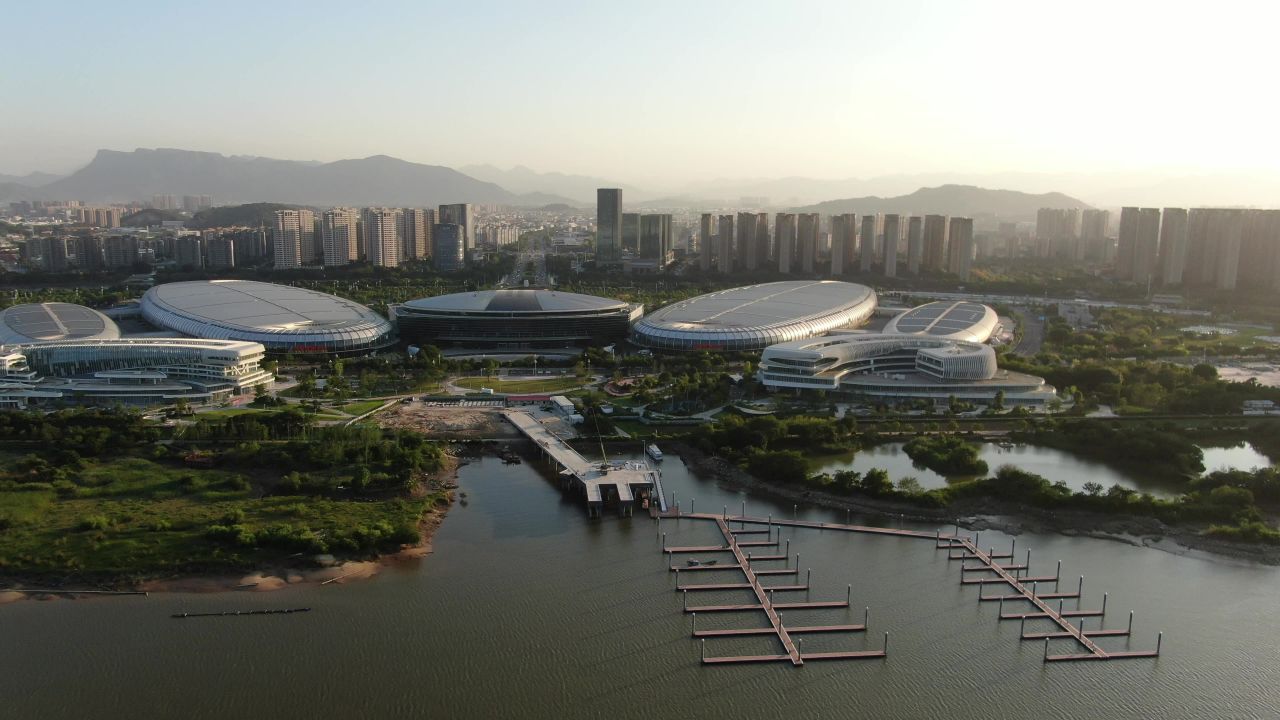 航拍福建福州海峡国际会展中心