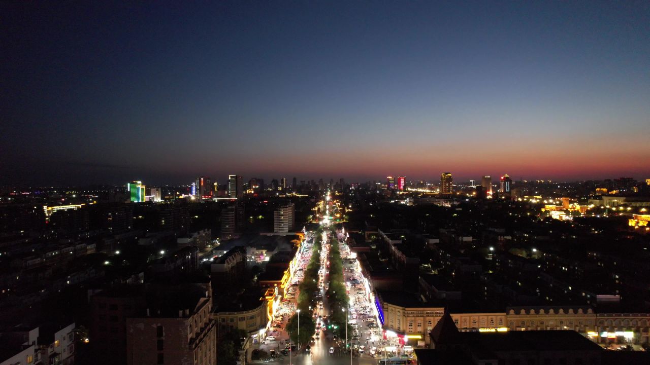  山东东营城市夜景灯光交通航拍
