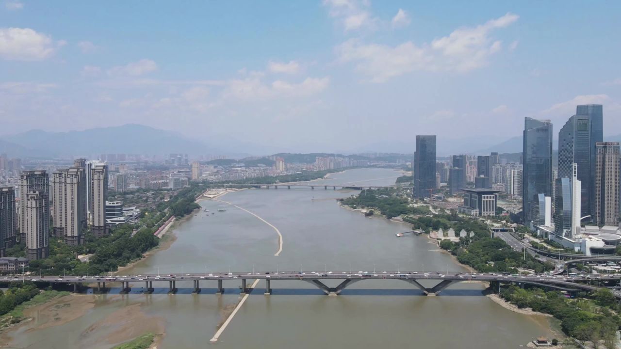  福建闽江风光高楼航拍