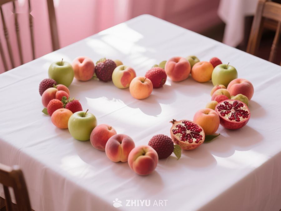 水果心形排列，温馨餐桌布置 406