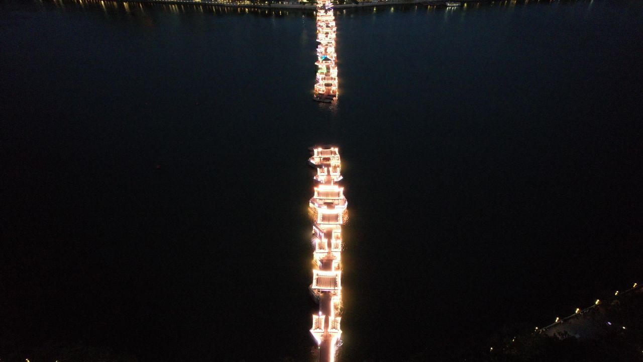 潮州广济桥夜景航拍