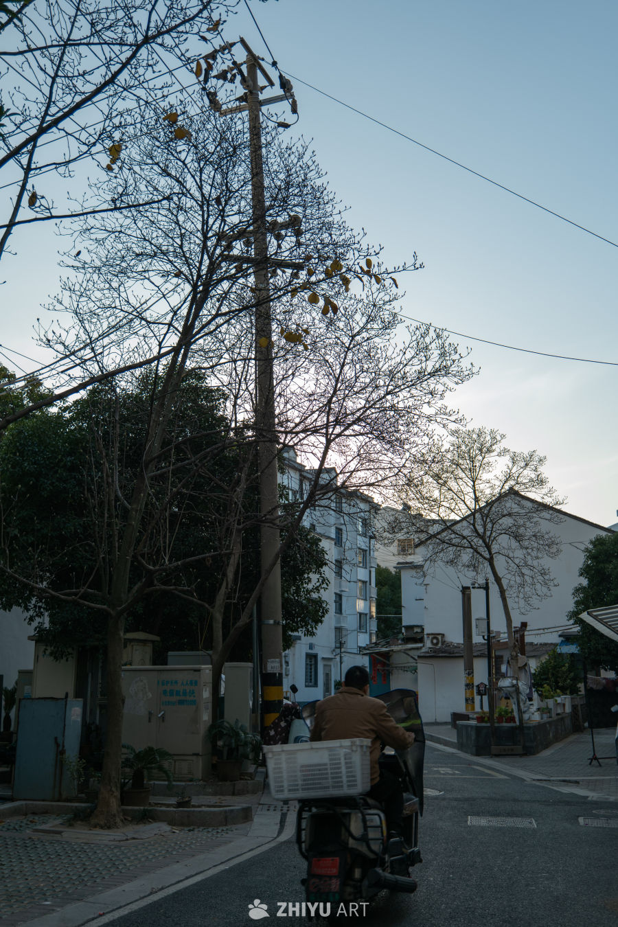 黄昏街道的宁静瞬间