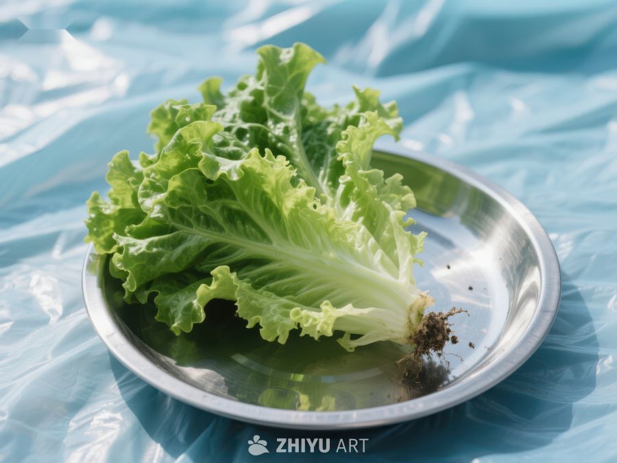 新鲜生菜置于金属盘中 612