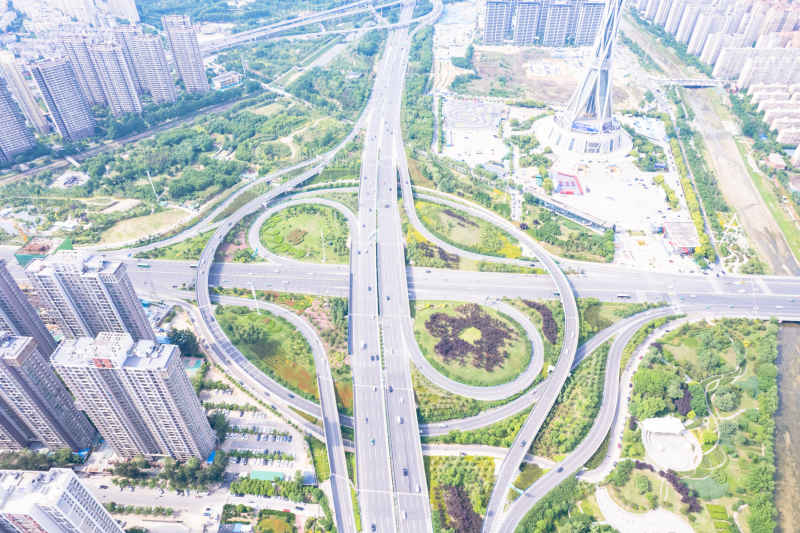 城市高架立交桥交通航拍图 