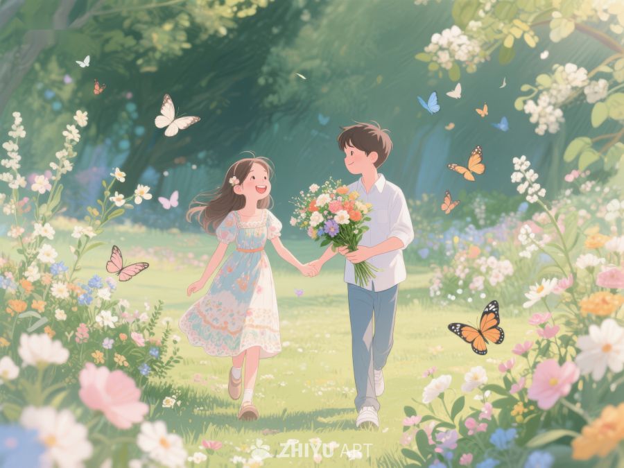 花海中漫步的恋人 349