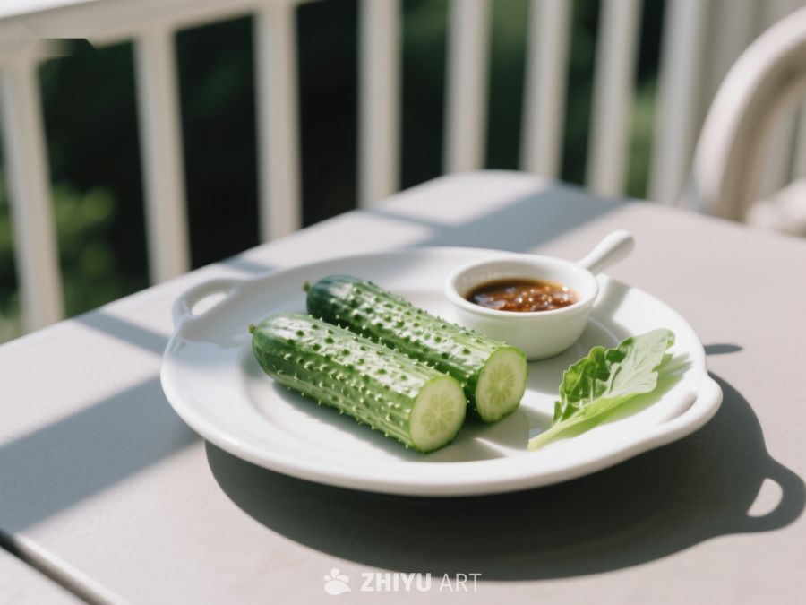 清新黄瓜配酱碟，户外餐桌上的美味小菜 138
