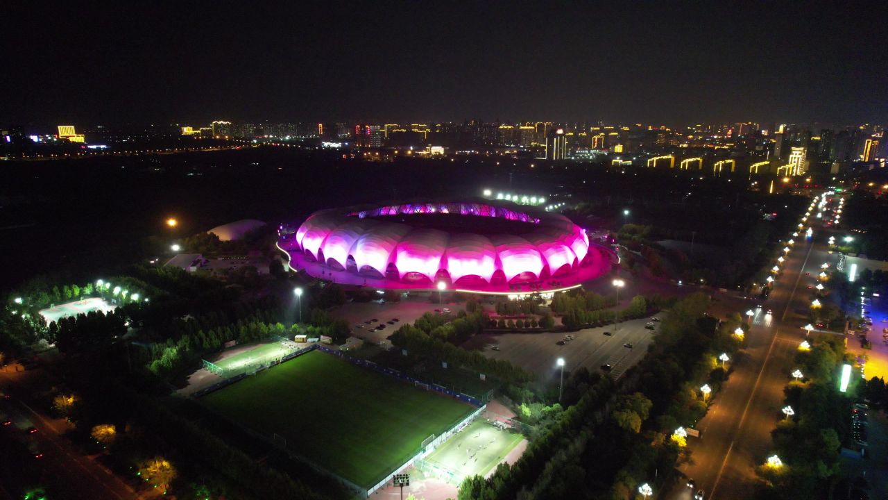 河北沧州城市夜景灯光航拍