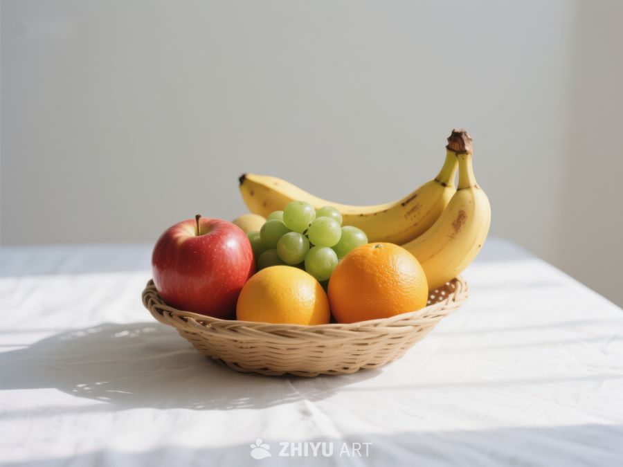新鲜水果篮，包含苹果、香蕉和橙子 611