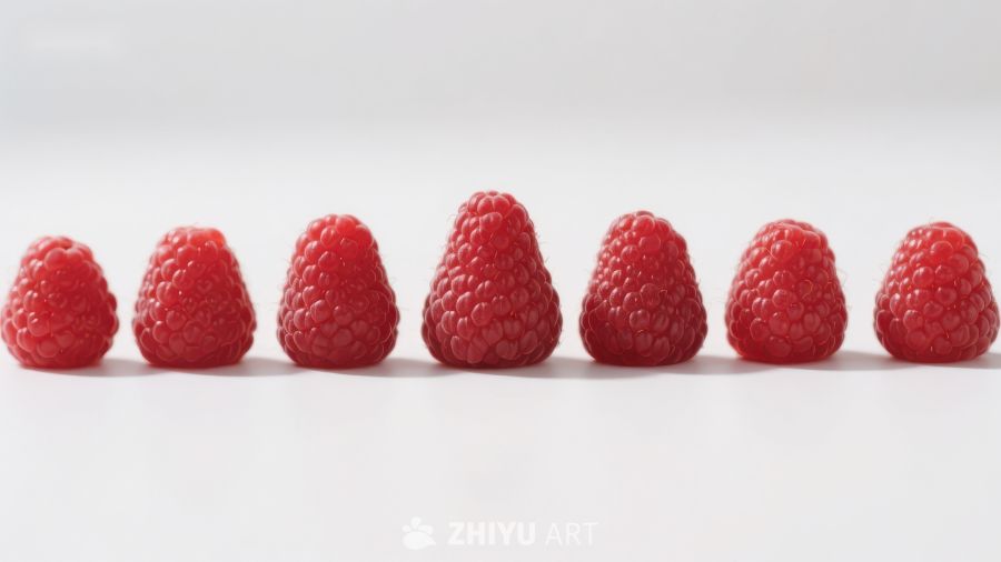 一排新鲜的红色覆盆子