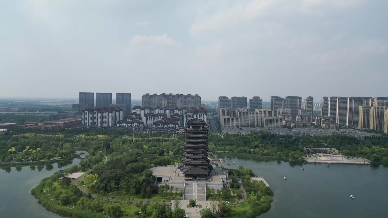 航拍山东淄博城市建设淄博风光