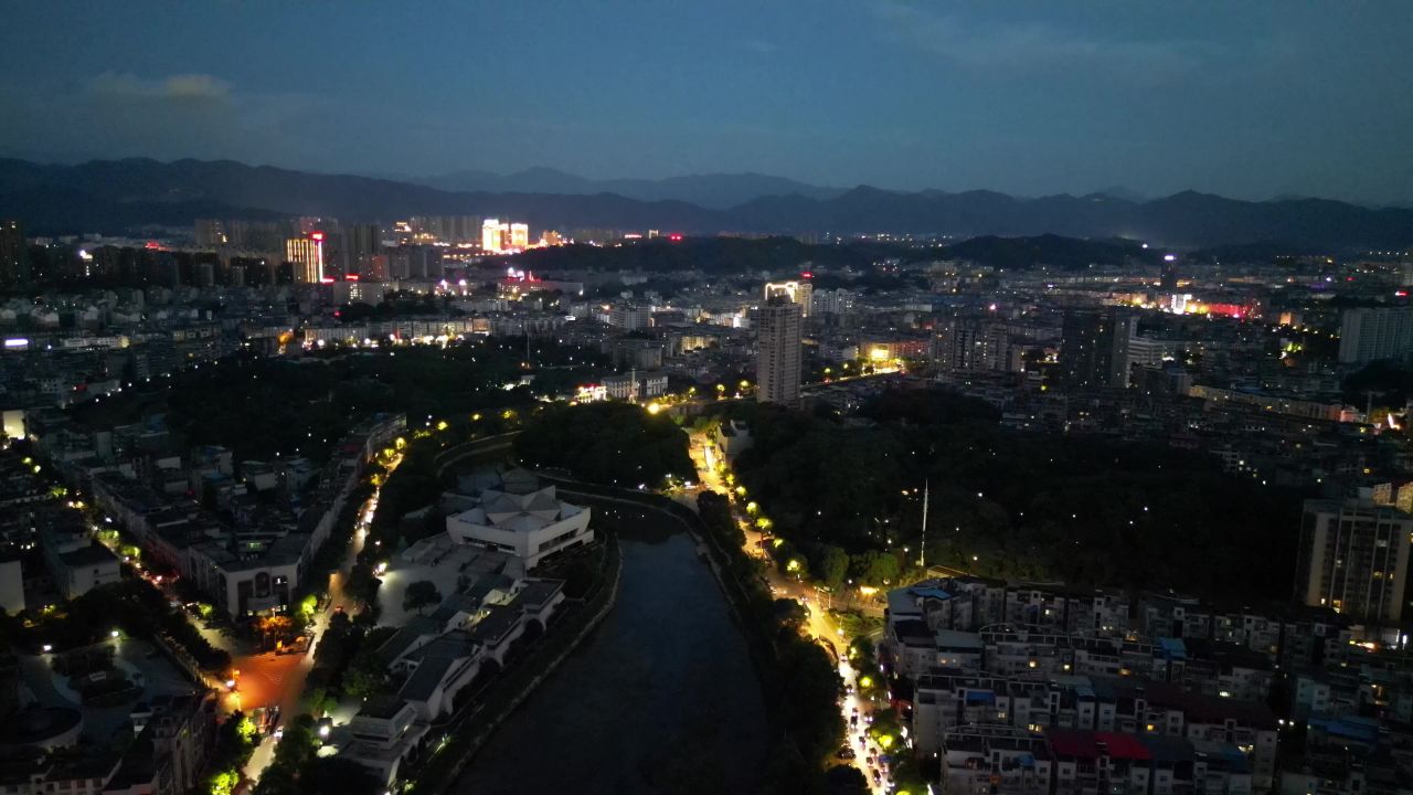  航拍江西萍乡夜幕萍乡夜景