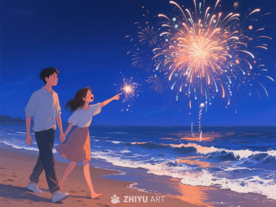 海边烟花下的浪漫时刻 226