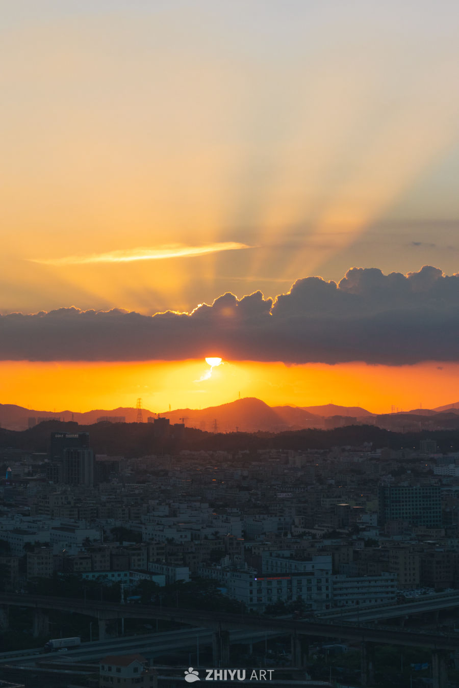 城市黄昏日落美景