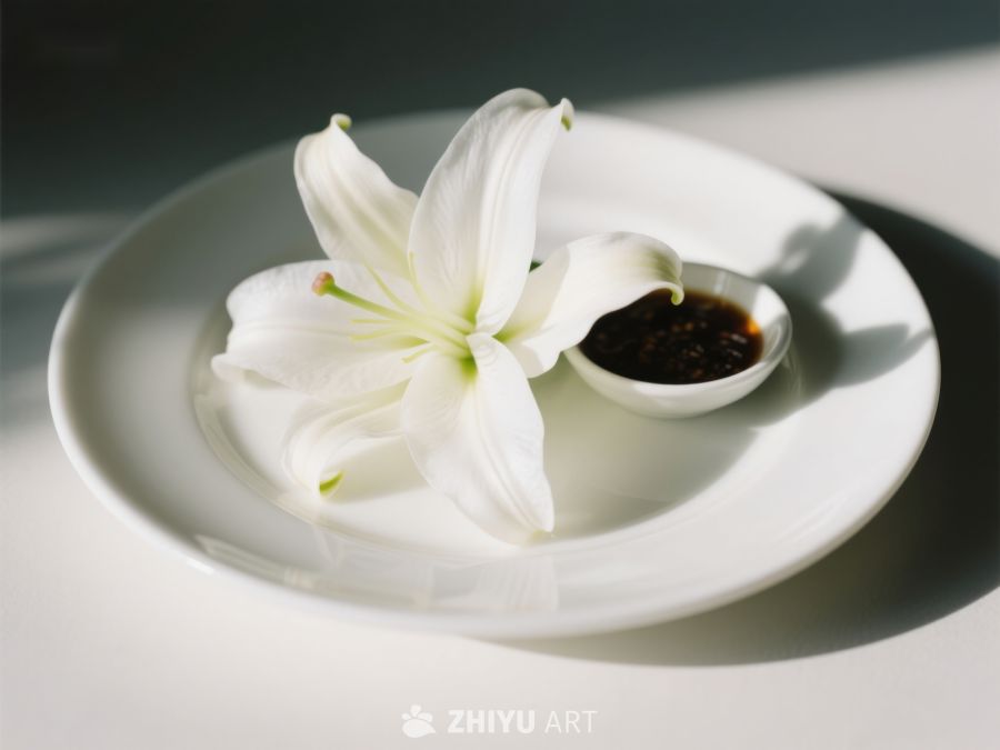 白盘上的百合花与调味碟 9