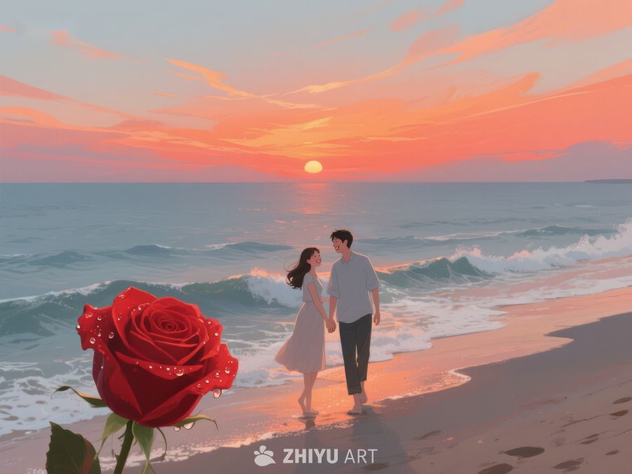 海边日落情侣漫步 228