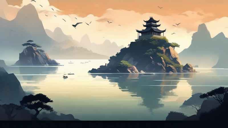 雾气缭绕大海山水画简约风格 37