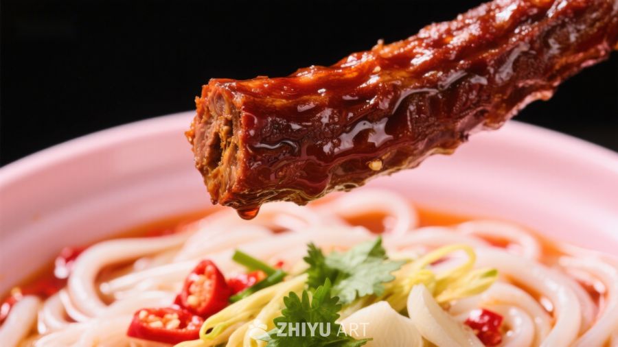 红烧排骨配米粉，美味诱人