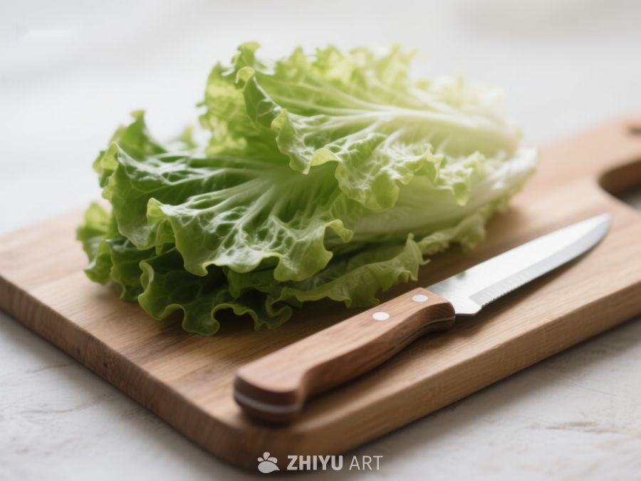 生菜置于木制砧板上 323