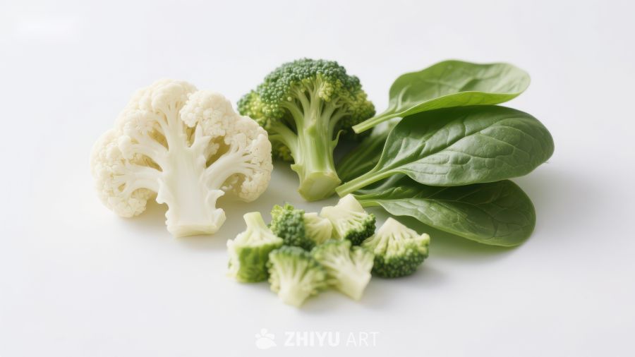 新鲜蔬菜组合：西兰花、花椰菜与菠菜