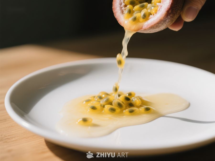 百香果汁倾泻入盘 13