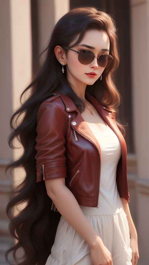 红色皮衣大美女