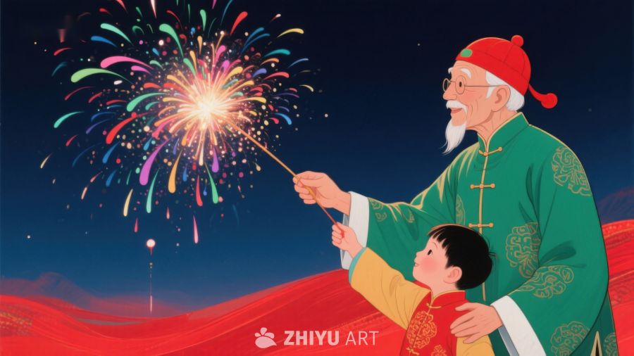 祖孙共赏烟花，欢庆佳节 1277