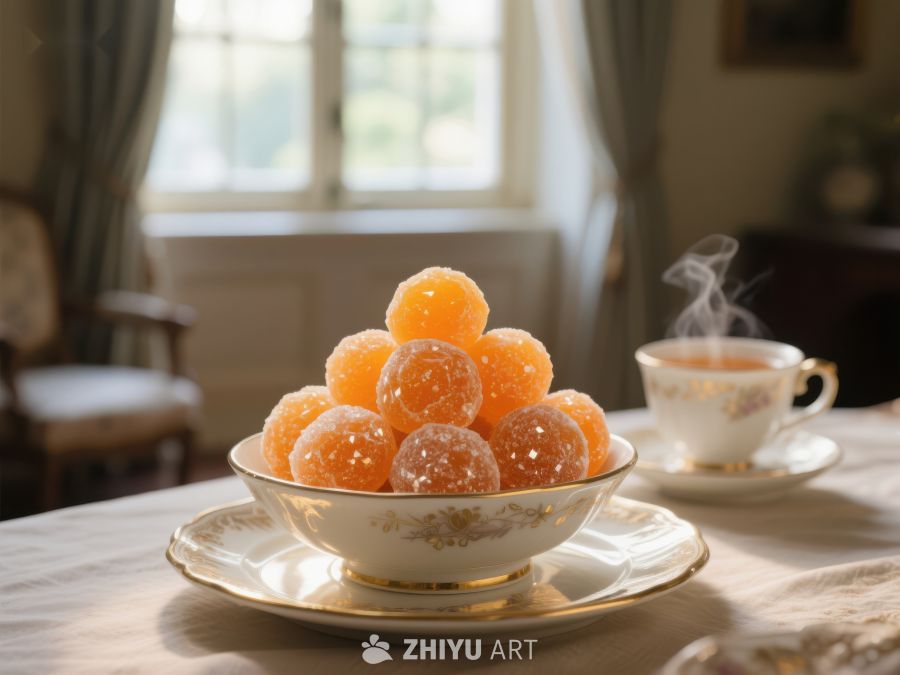 精致茶点：橙色糖果与热茶 284
